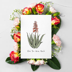 Simple Aloe You Vera Much Blank Cactus Plant Art Holiday Card