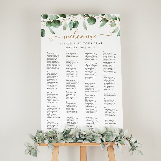 Simple Alphabetical Greenery Wedding Seating Chart (Creator Uploaded)