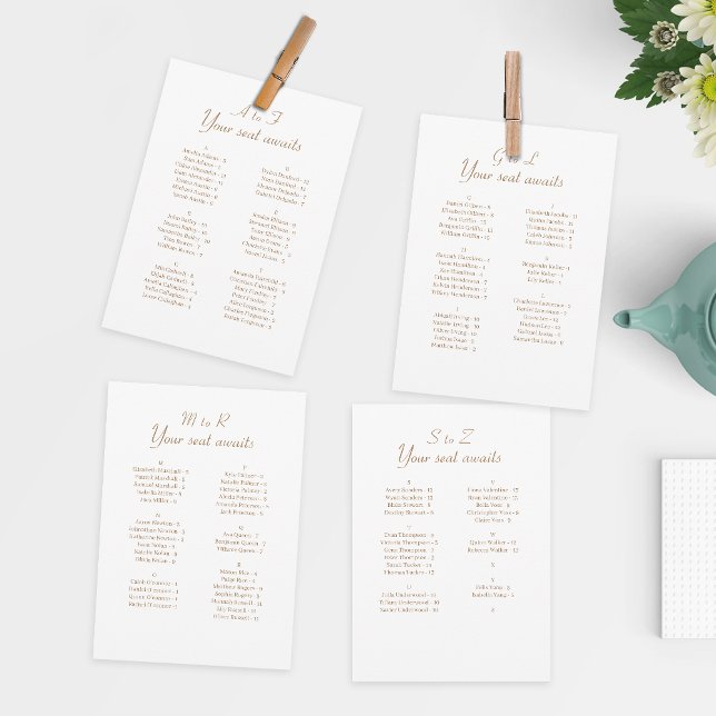 Simple Alphabetical Wedding Seating Chart Card (Easily guide guests to their seats while saving money on individual table cards.)