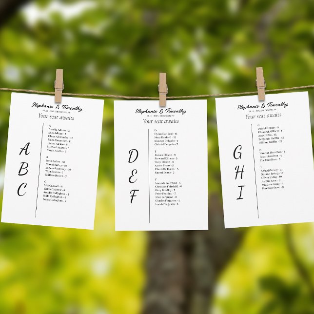 Simple Alphabetical Wedding Seating Chart Cards (Easily guide guests to their seats with alphabetically ordered seating chart cards.)