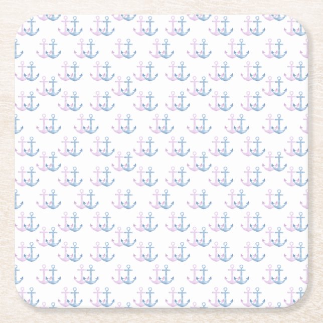 Simple Anchor Duo! Square Paper Coaster (Front)