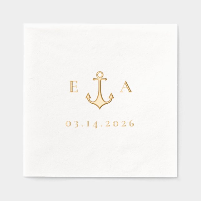 Simple Anchor with Initials and Date Foil Napkins (Front)