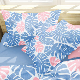 Simple and Abstract Mostera Pink and Blue Pattern Pillowcase