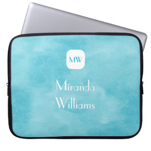 Simple and Chic Aqua Turquoise Monogram With Name Laptop Sleeve