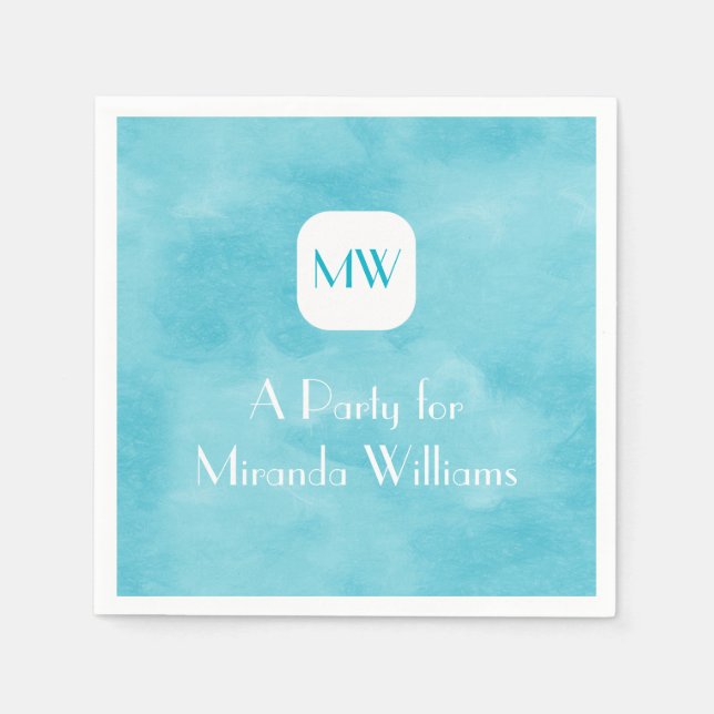 Simple and Chic Aqua Turquoise Monogram With Name Napkin (Front)