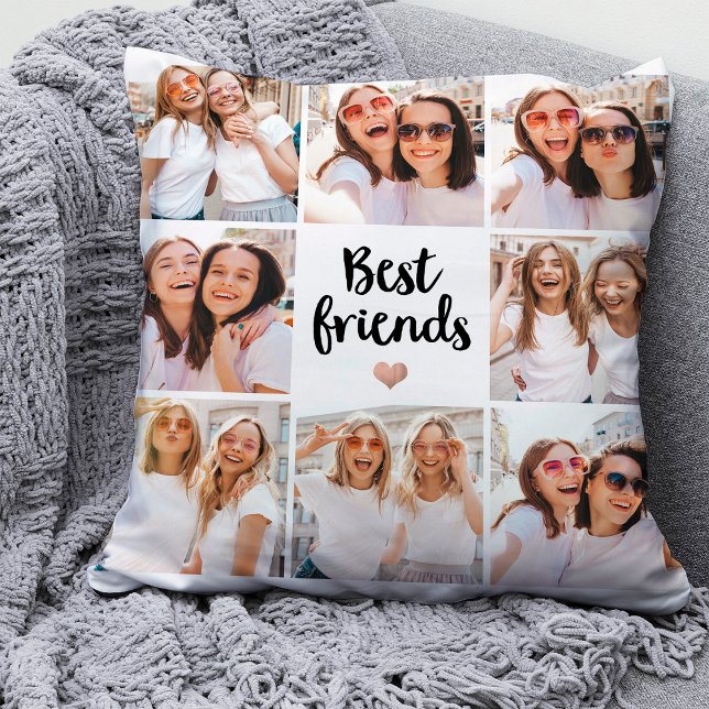 Simple and Chic | Best Friends Heart Photo Collage Cushion (Creator Uploaded)