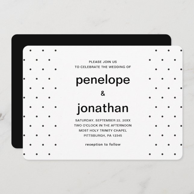 Simple and Chic Black and White Dots Invitation (Front/Back)