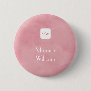 Simple and Chic Blush Pink Monogram With Name 6 Cm Round Badge