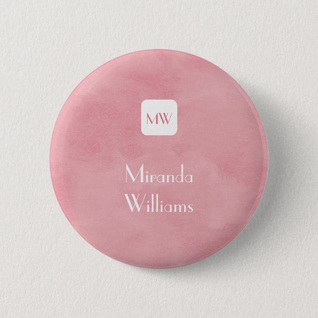 Simple and Chic Blush Pink Monogram With Name 6 Cm Round Badge (Front)