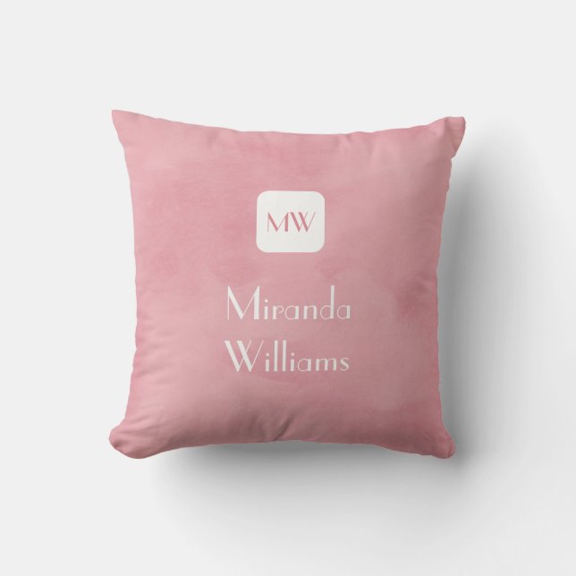 Simple and Chic Blush Pink Monogram With Name Cushion (Front)