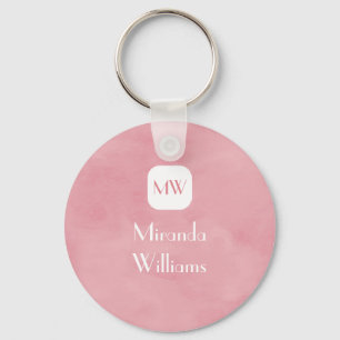 Simple and Chic Blush Pink Monogram With Name Key Ring