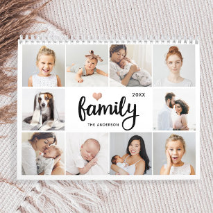 Simple and Chic   Family Heart Photo Collage 2024 Calendar