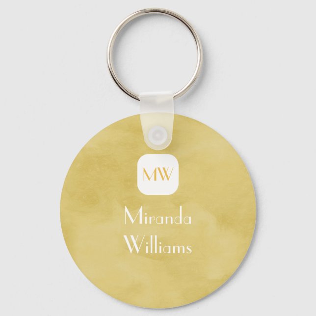 Simple and Chic Goldenrod Yellow Monogram and Name Key Ring (Front)