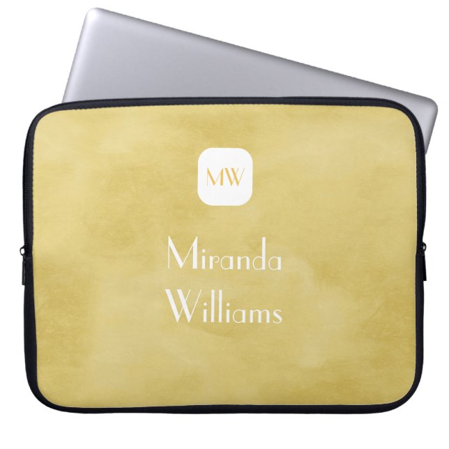 Simple and Chic Goldenrod Yellow Monogram and Name Laptop Sleeve (Front)