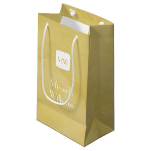 Simple and Chic Goldenrod Yellow Monogram and Name Small Gift Bag