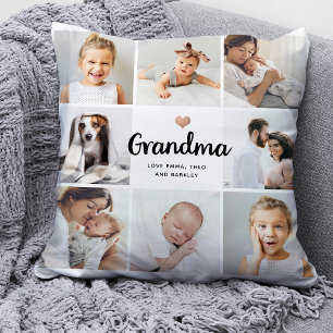 Simple and Chic Heart Photo Collage for Grandma Cushion