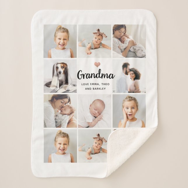 Simple and Chic | Heart Photo Collage for Grandma Sherpa Blanket (Front)