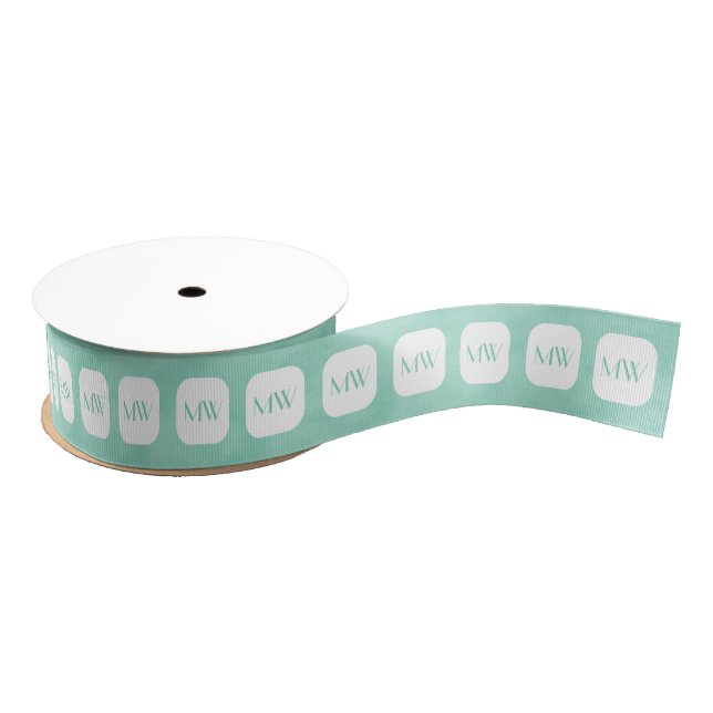 Simple and Chic Mint Green Girly Monogram Grosgrain Ribbon (Spool)