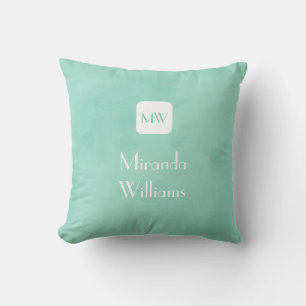 Simple and Chic Mint Green Monogram With Name Cushion