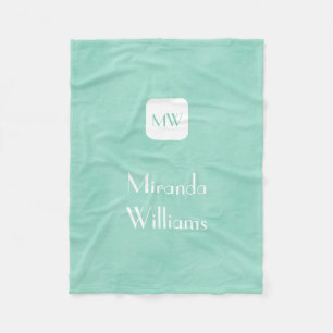 Simple and Chic Mint Green Monogram With Name Fleece Blanket