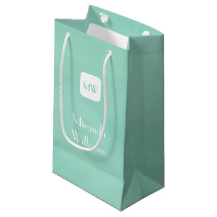 Simple and Chic Mint Green Monogram With Name Small Gift Bag