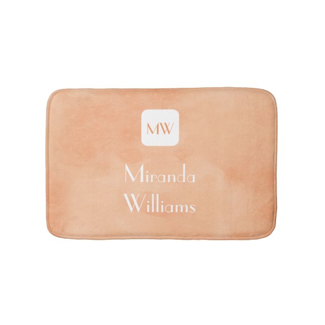 Simple and Chic Peach Orange Monogram With Name Bath Mat (Front)