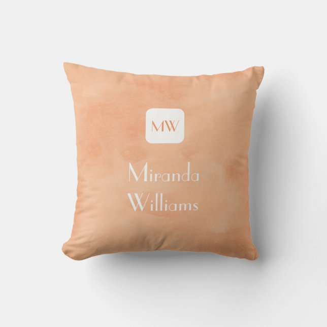 Simple and Chic Peach Orange Monogram With Name Cushion (Front)