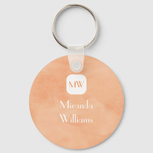 Simple and Chic Peach Orange Monogram With Name Key Ring