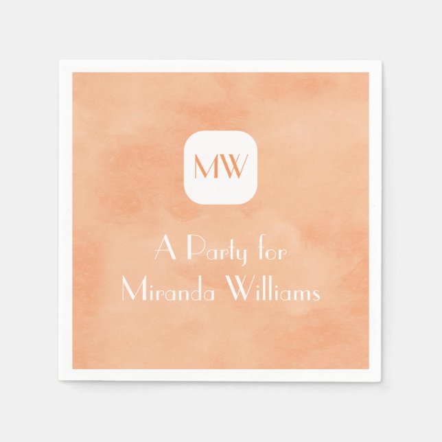 Simple and Chic Peach Orange Monogram With Name Napkin (Front)