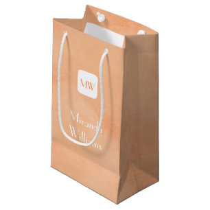 Simple and Chic Peach Orange Monogram With Name Small Gift Bag