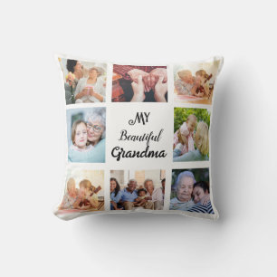Simple and Chic Photo Collage for Grandma Cushion