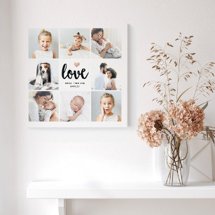 Simple and Chic Photo Collage   Love with Heart Faux Canvas Print