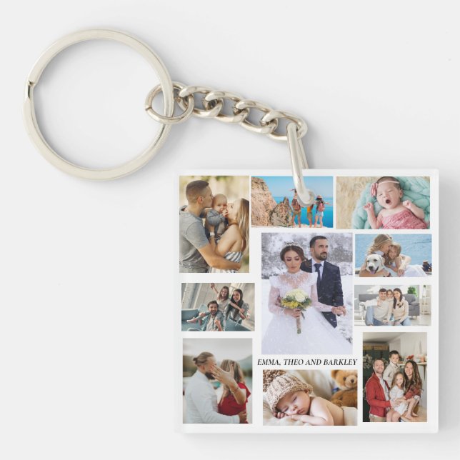 Simple and Chic Photo Collage | Wedding and family Key Ring (Front)