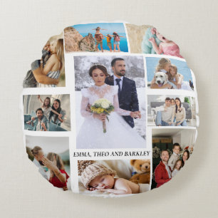 Simple and Chic Photo Collage   Wedding and family Round Cushion