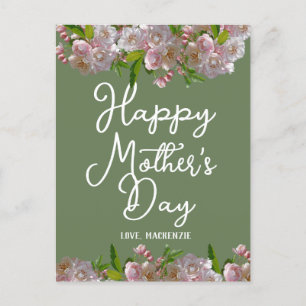 Simple and Chic   Pink Floral Mother Days Gift  Holiday Postcard