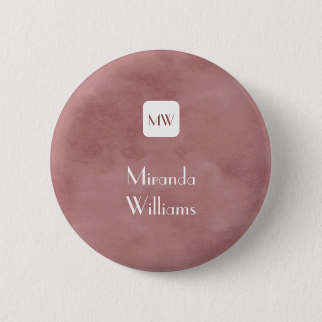 Simple and Chic Rosy Brown Monogram With Name 6 Cm Round Badge (Front)