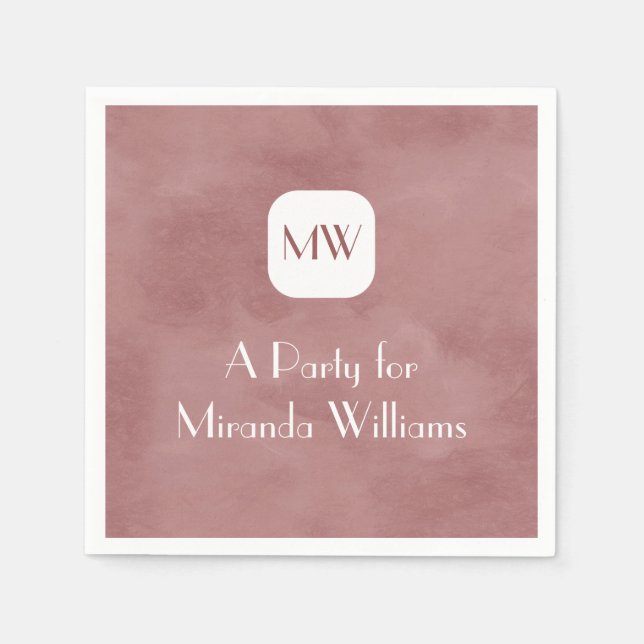 Simple and Chic Rosy Brown Monogram With Name Napkin (Front)