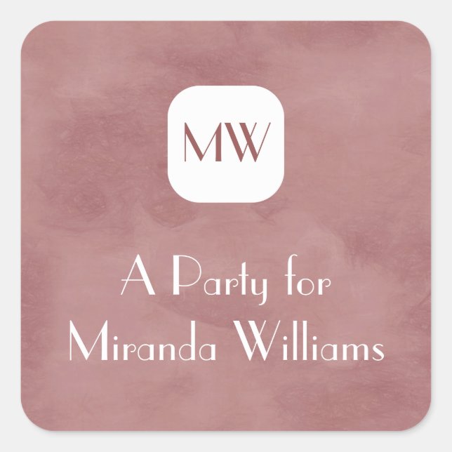 Simple and Chic Rosy Brown Monogram With Name Square Sticker (Front)