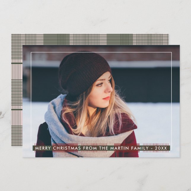 Simple and Classic Country Plaid Christmas Holiday Card (Front/Back)