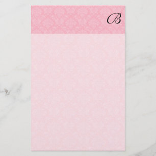 Simple and Classic Pink Damask with Black Monogram Stationery