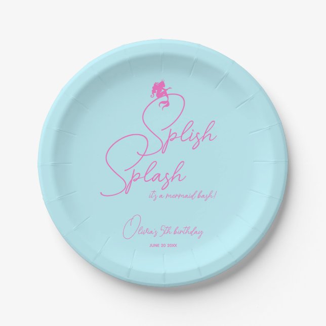 Simple And Clean Mermaid Birthday Party Paper Plate (Front)