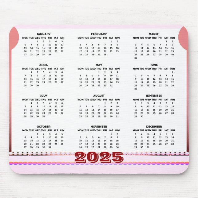 Simple and Cute Calendar 2025 Mousepad (Front)