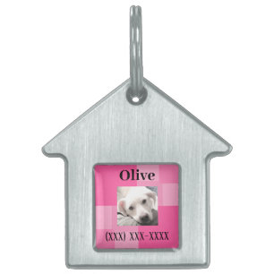 Simple and Cute Photo Name and Phone Number Pink Pet ID Tag