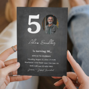 Simple and elegant 50th Birthday Party Grey Invitation