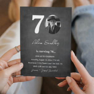 Simple and elegant 70th Birthday Party Grey Invitation