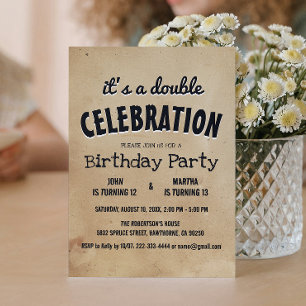 Simple and Elegant Beige Double Birthday Party Inv Invitation