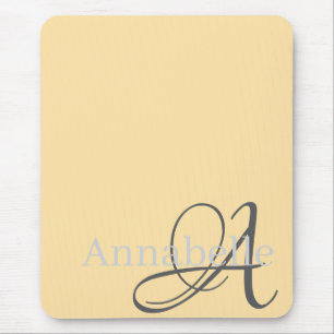 Simple and Elegant Beige Monogram and Name Mouse Pad