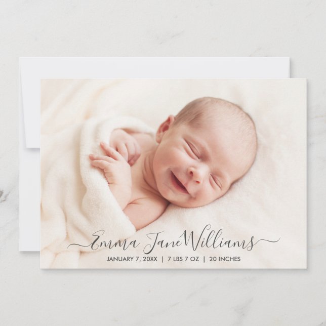 Simple and Elegant Birth Announcement Photo Card (Front)