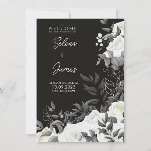 simple and elegant black and white floral wedding invitation