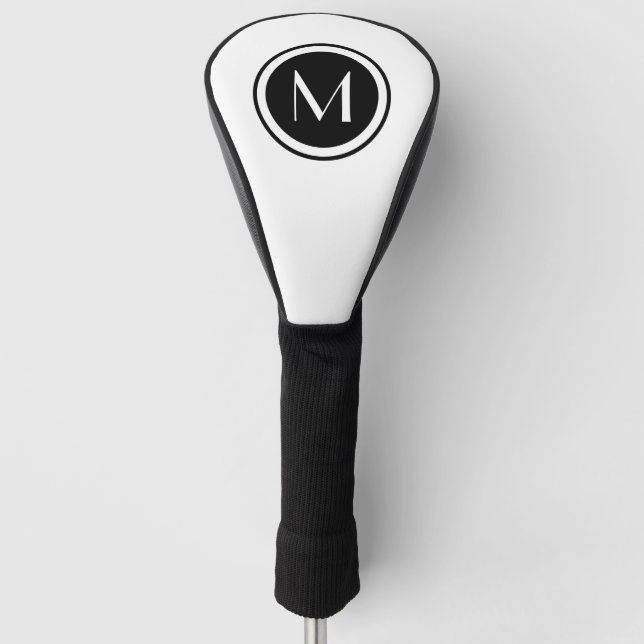Simple And Elegant Black And White Monogram Golf Head Cover (Front)